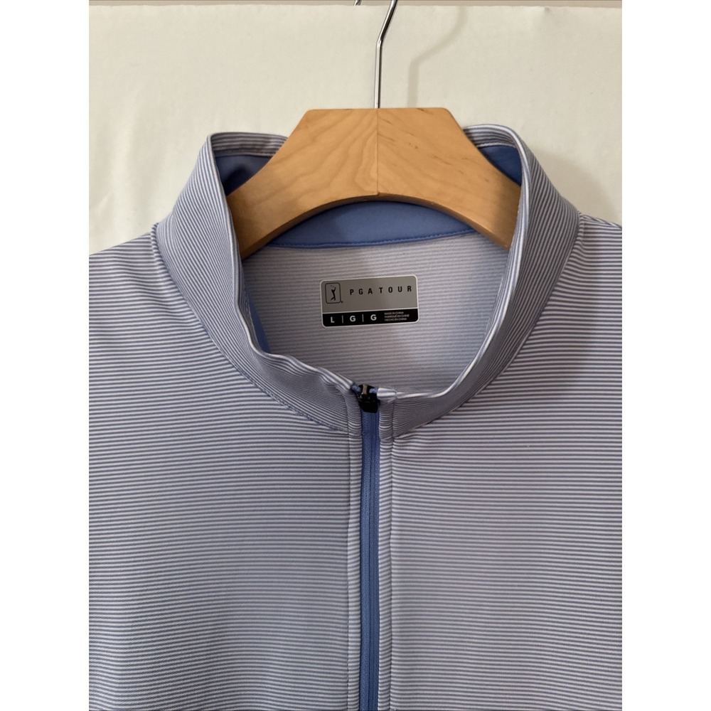 PGA TOUR Pullover Mens LG Blue Long Sleeve 1/4 Zip Striped Golf Top Stretch